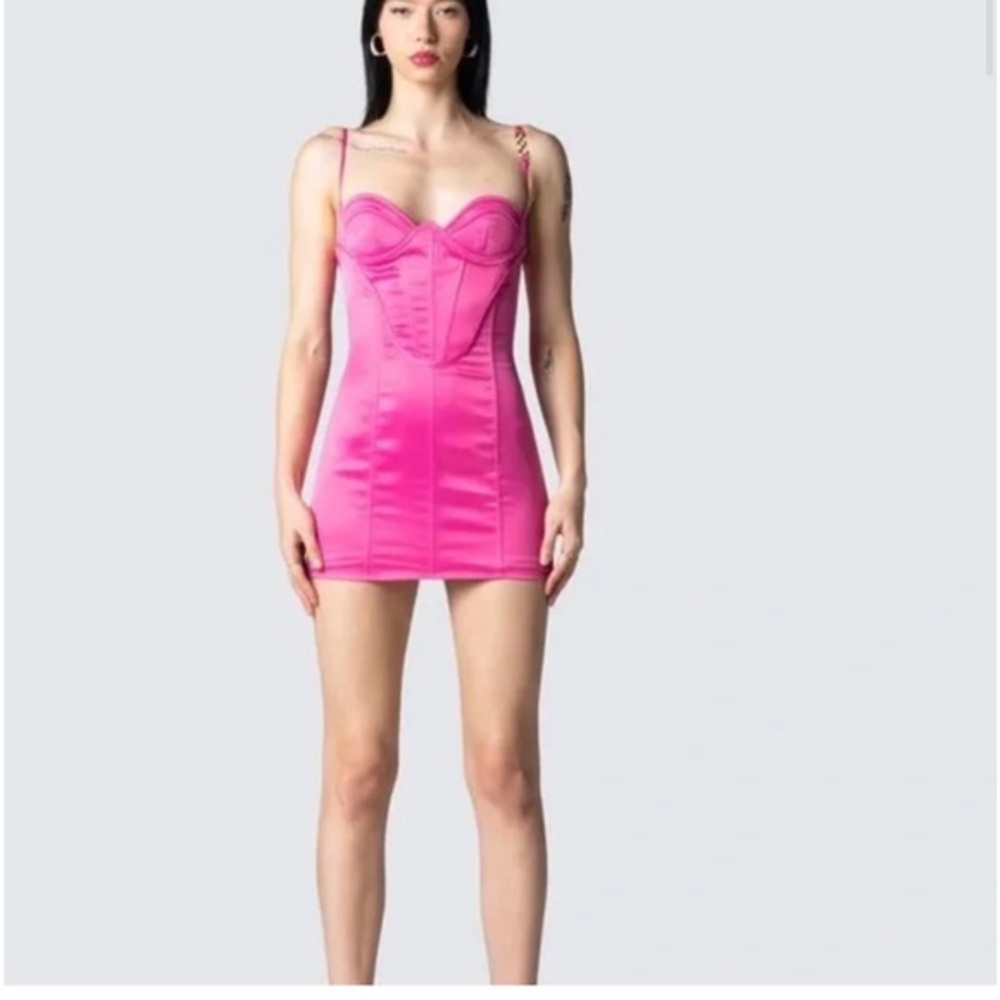 NWOT Finesse Vibrant Pink Corset Mini Dress